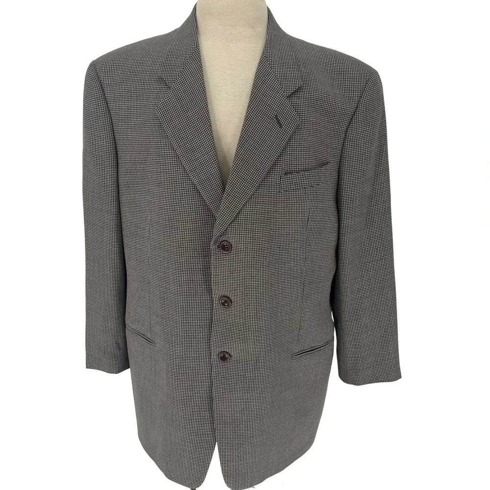 Armani Collezioni Houndstooth Wool Notched Lapel Blazer‎ 3 Button Jacket 46R
